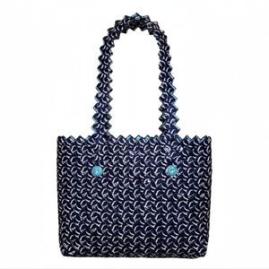 Vintage Y2K Navy Blue Handmade Bag Crafted from water bottles